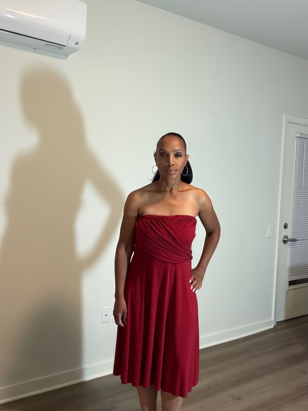 Strapless Red Midi Dress
